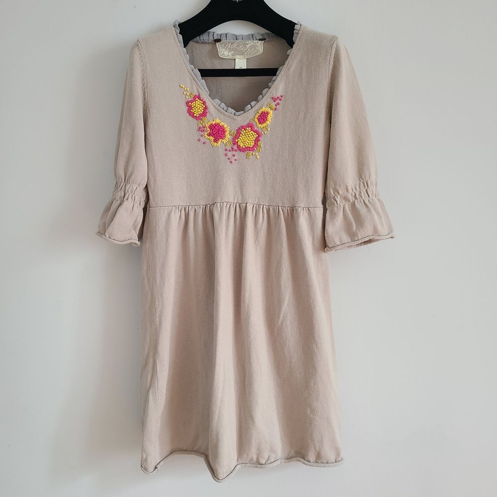 Vintage 100% Cotton Grey Dress with Floral Details Y2K size M